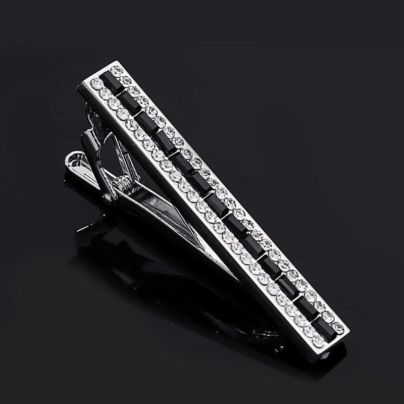 Classic Shiny Strip Zircon Tie Clip Cufflink Set Premium Alloy Fashion Retro for Groomsmen Anniversary Gifts