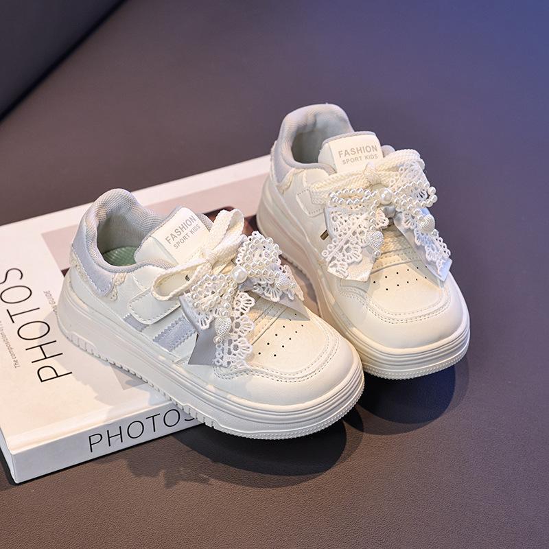 

Girls College-Style Casual Shoes2026Spring and summer lace pearl bow princess sneakers for older children 26Inner Length16.3cm