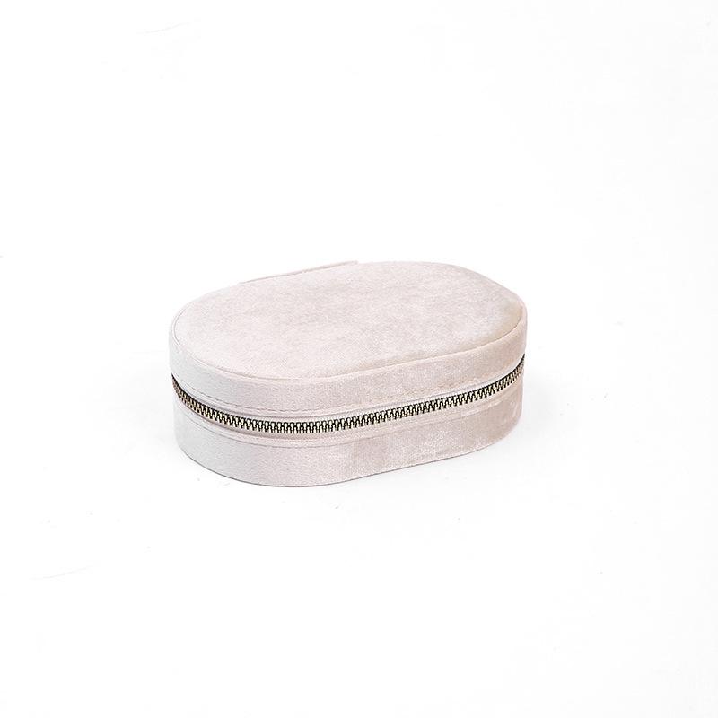 Vintage Samt Oval Schmuckaufbewahrungsbox mit Reißverschluss - Mini Tragbare High-End Verpackung