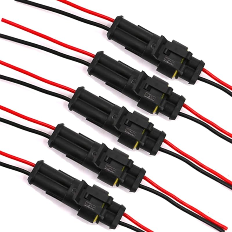 UTSAUTO 2 Pin Way Waterproof Electrical Connector Wire Harness 16 AWG Marine For Car, Truck, Boat, And Other Wire Connections 5 Pack