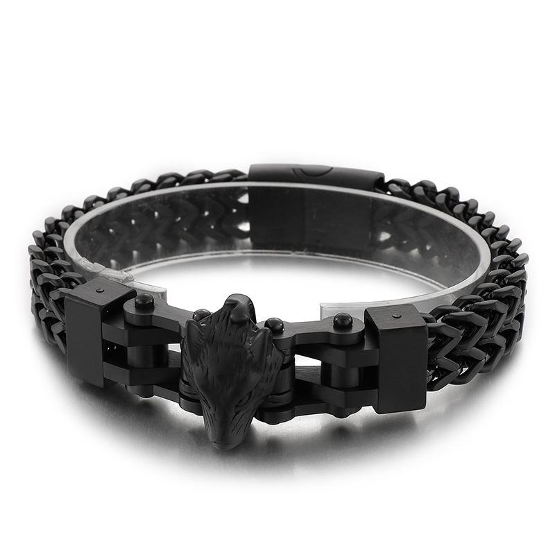 12mm Punk Gold Color Viking Wolf Bracelet Men Hiphop Black Stainless Steel Biker Bike Double Mesh Chain Bangle Jewelry Wristband