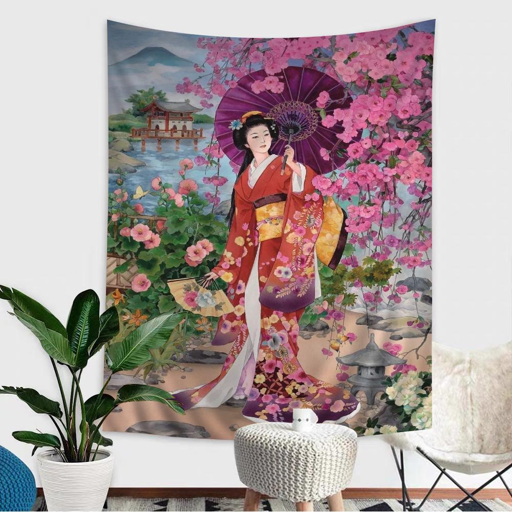 Japanese Geisha Hanging Bohemian Tapestry Hanging Tarot Hippie Wall Rugs Dorm Home Decor