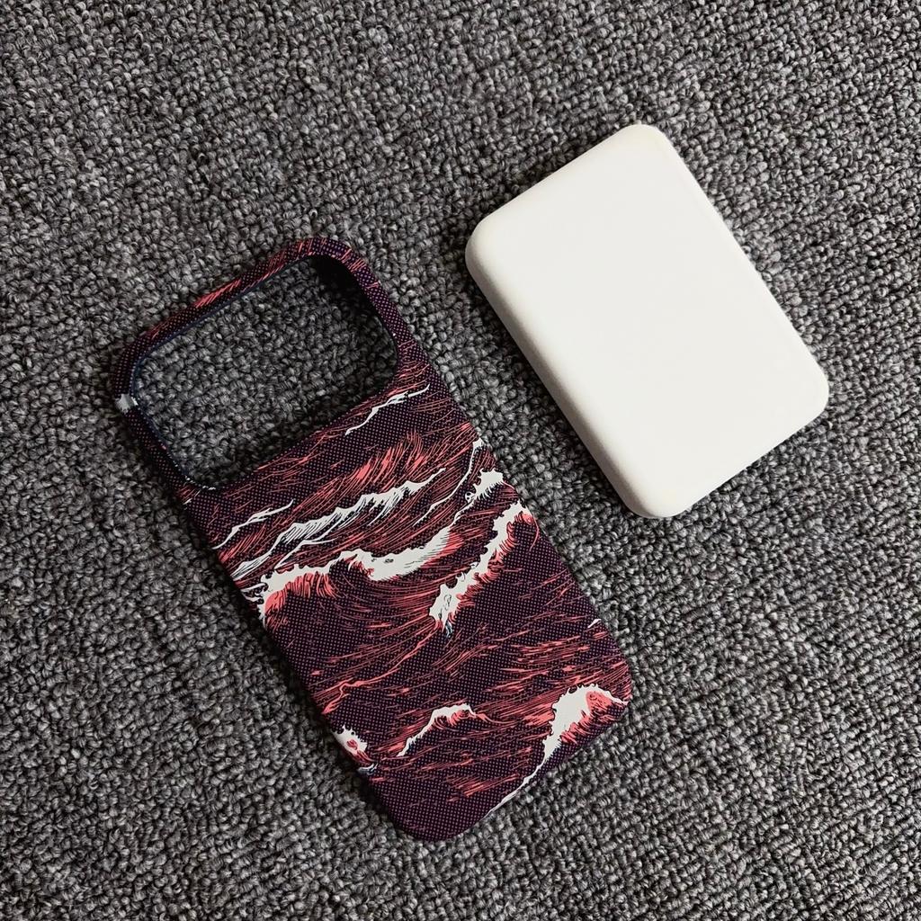 Luxus Kevlar Carbonfaser Meereswellenmuster Rahmenloses Case Für IPhone Air 17 Pro Max 16 15 14 13 Für Magsafe Lade Schutzhülle