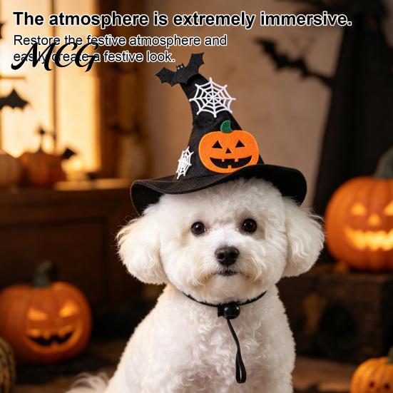 Medium-sized Pet Hat Halloween Dog Hat, Adjustable Cat Witch Pumpkin Bat Cobweb Small Costume for Medium Dogs Cats Holiday Photo Prop Accessory