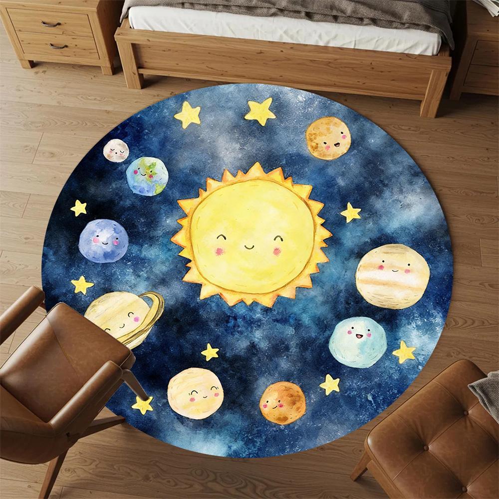 1pc Sun Planet Round Chair Mat Office Area Rug - Non-Slip, Floor Mat for Office, Bedroom, and Indoor Decor P127241