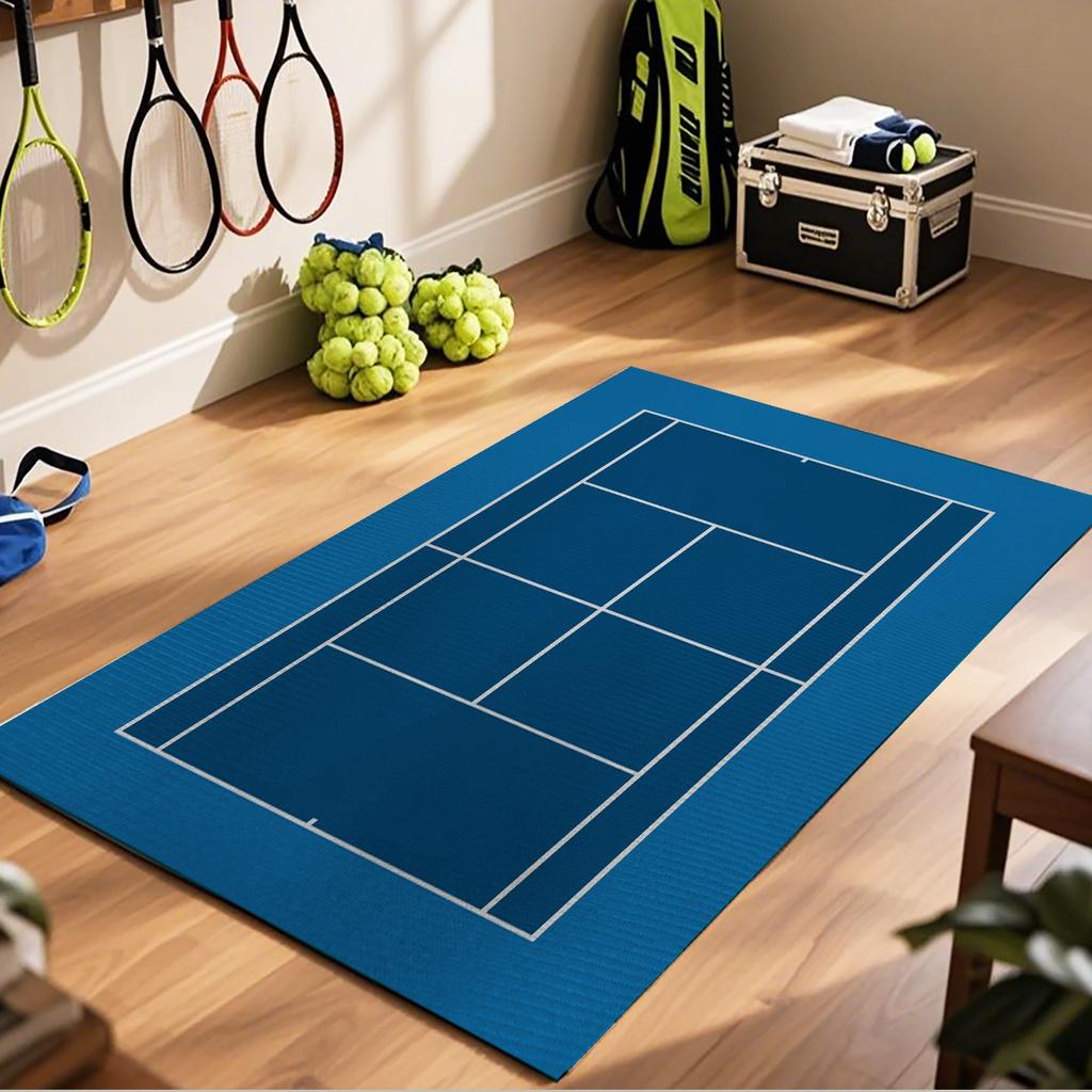 Tappeto Grande per Soggiorno con Motivo Campo da Tennis Bordo Verde con Motivo Campo Blu Tappeto Antiscivolo per Decorazione Casa