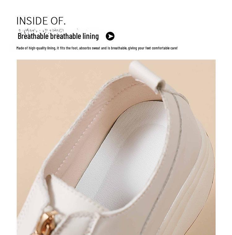 Pantofi sport pentru femei, primăvara 2025: Design cu fermoar gol, vârf din piele naturală, mărime mare, talpă groasă, stil de mamă.