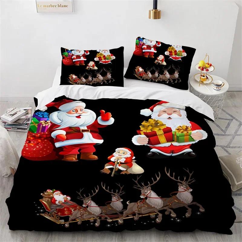 Christmas Duvet Cover Microfiber Santa Claus Comforter Cover Cartoon Bedding Set Twin Full King Comforter Cover With Pillowcases