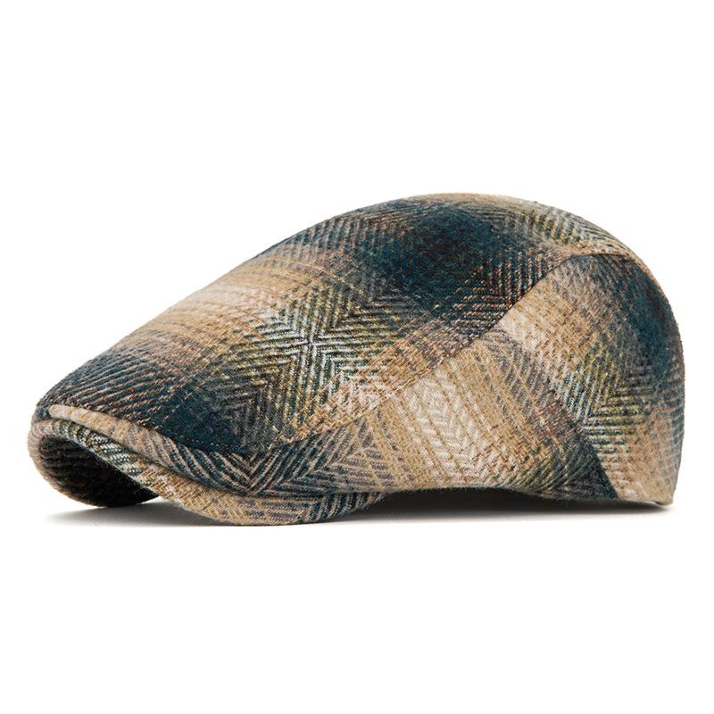 Autumn Winter Tie-Dyed Cap Men's British Newsboy Cap Warm Beret Plaid Octagonal Cap