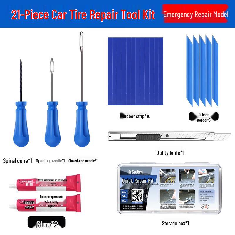 Emergency Tire Repair Tool Kit with Vulcanized Strips