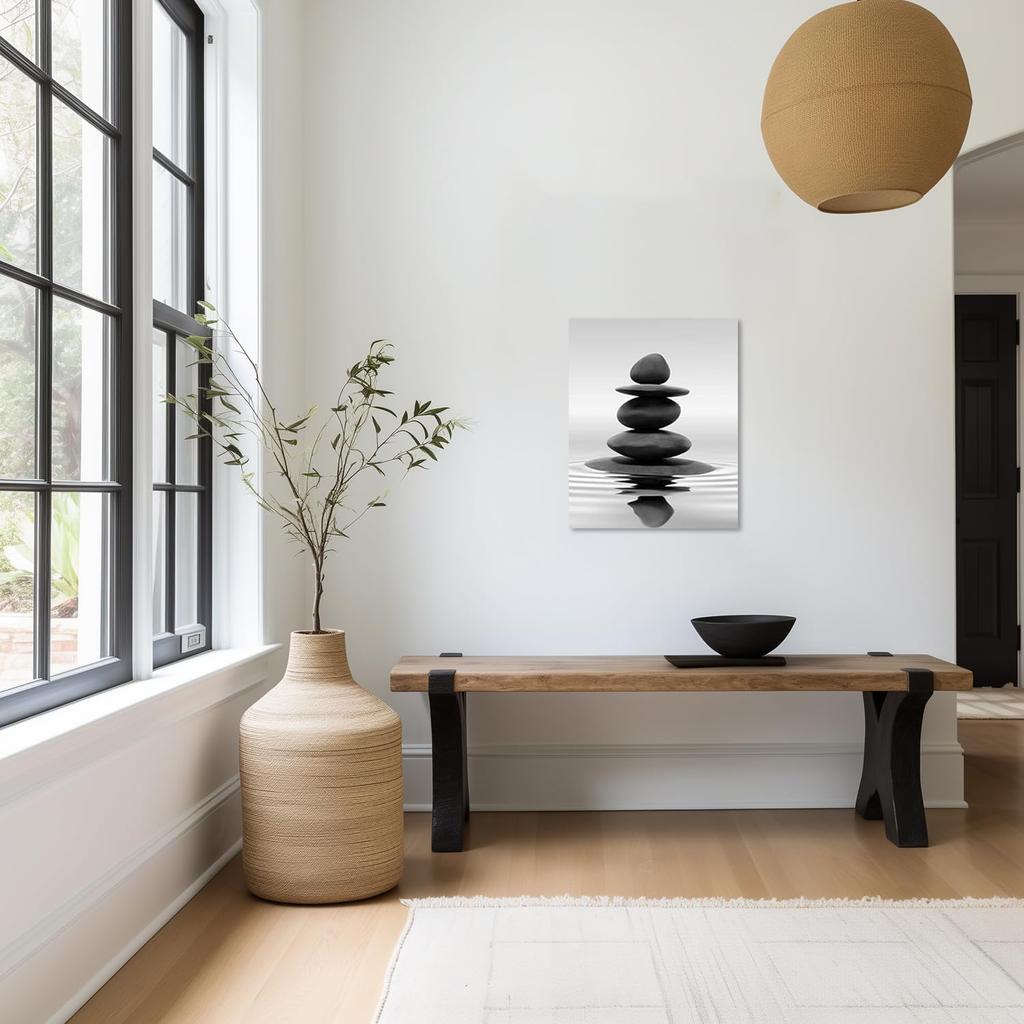 LZIMU Black and White Zen Wall Art Stones in Water Pictures Print on Canvas for Bathroom Yoga Meditation Spa Room Living Room Bedroom Wall