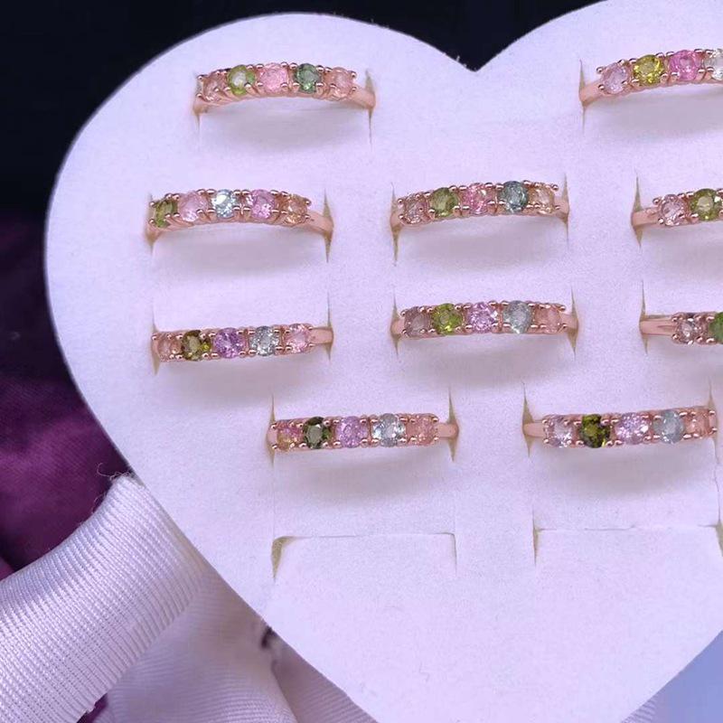 Women s S925 Silver Natural Rainbow Tourmaline Stacking Ring - Fashionable Open Design Adjustable Open
