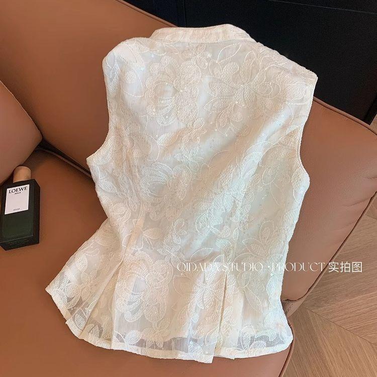 2025 Versatile Solid Color Vest Stand-Up Collar Lace Top Summer Vest Summer