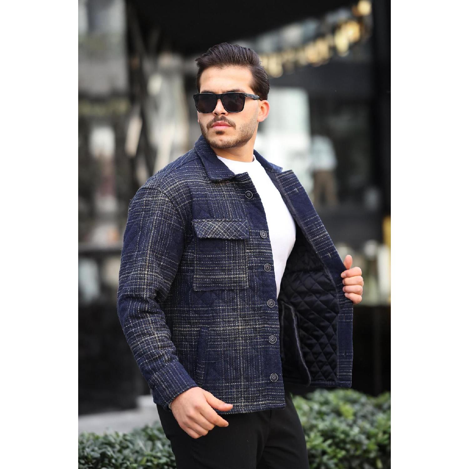

Navy Blue Striped Quilted Detailed Regular Fit Jacket-2455 S бездна