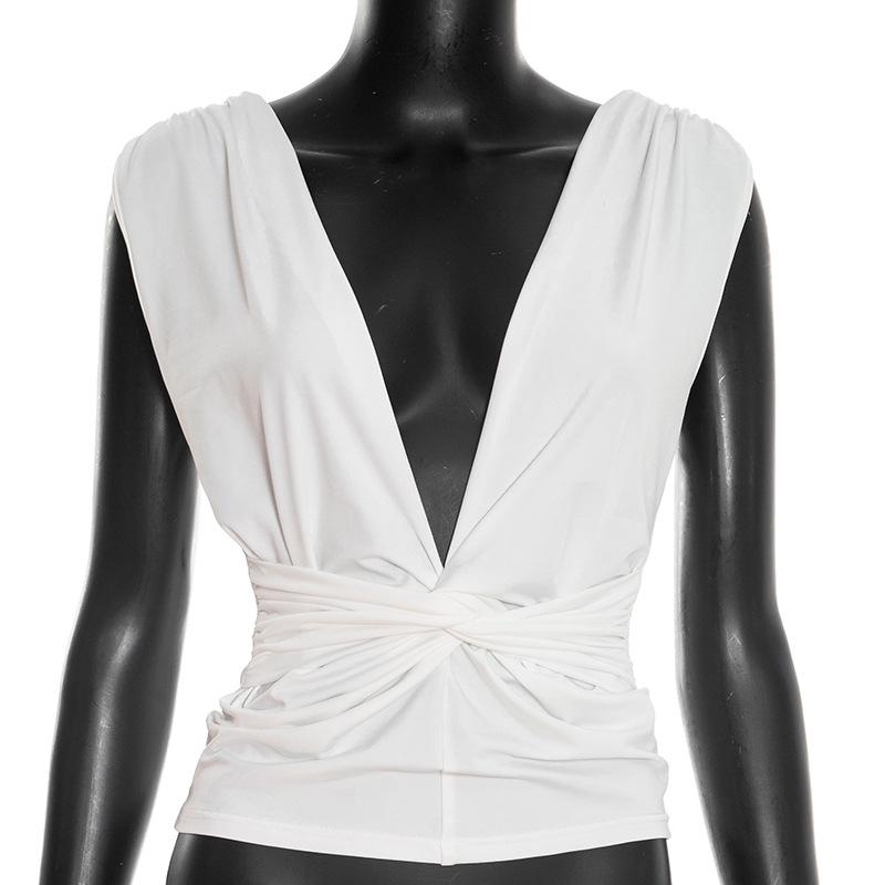 Spring Women s Solid Color V-Neck Sleeveless Slim-fit Top Medium