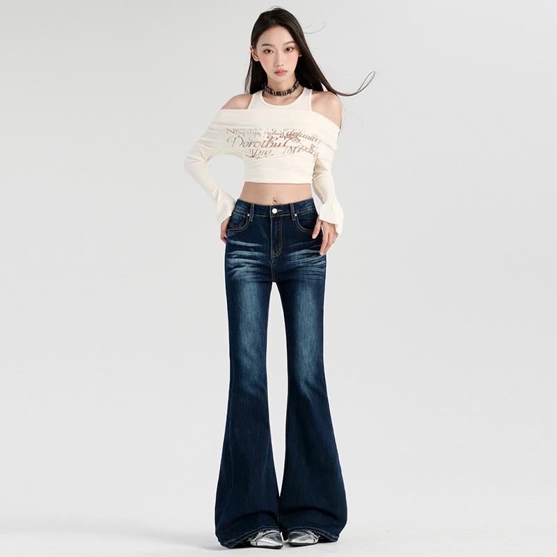 

Women s High Waist Micro Flare Jeans - Dark Blue Retro Spring 2025 Edition XS