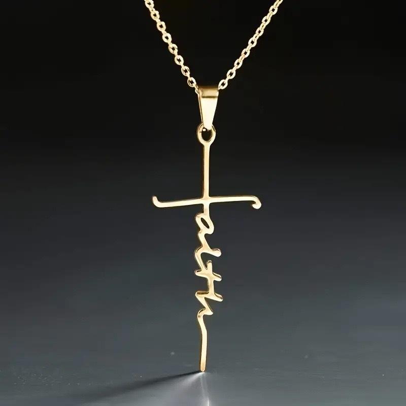 Cross Gold Letter Inspirational Cross Alloy Popular Fashion Pendant Necklace