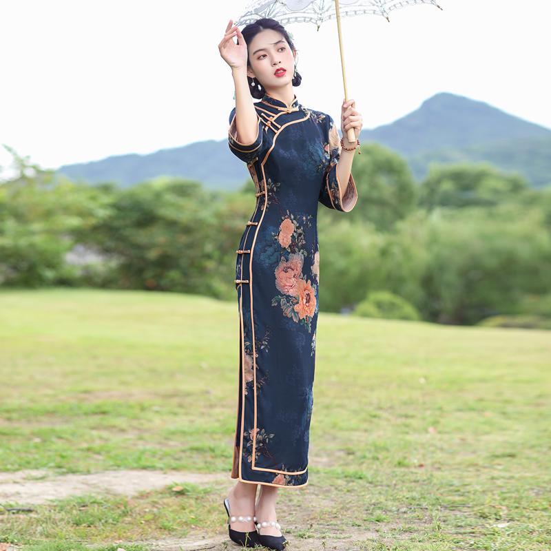 

Весеннее и осеннее платье Cheongsam в китайском стиле в стиле ретро для женщин