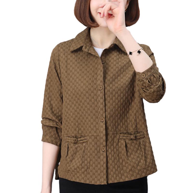 Damska koszula casual z długim rękawem na wiosnę i jesień 2024: Luźny krój, modna i elegancka bluzka petite