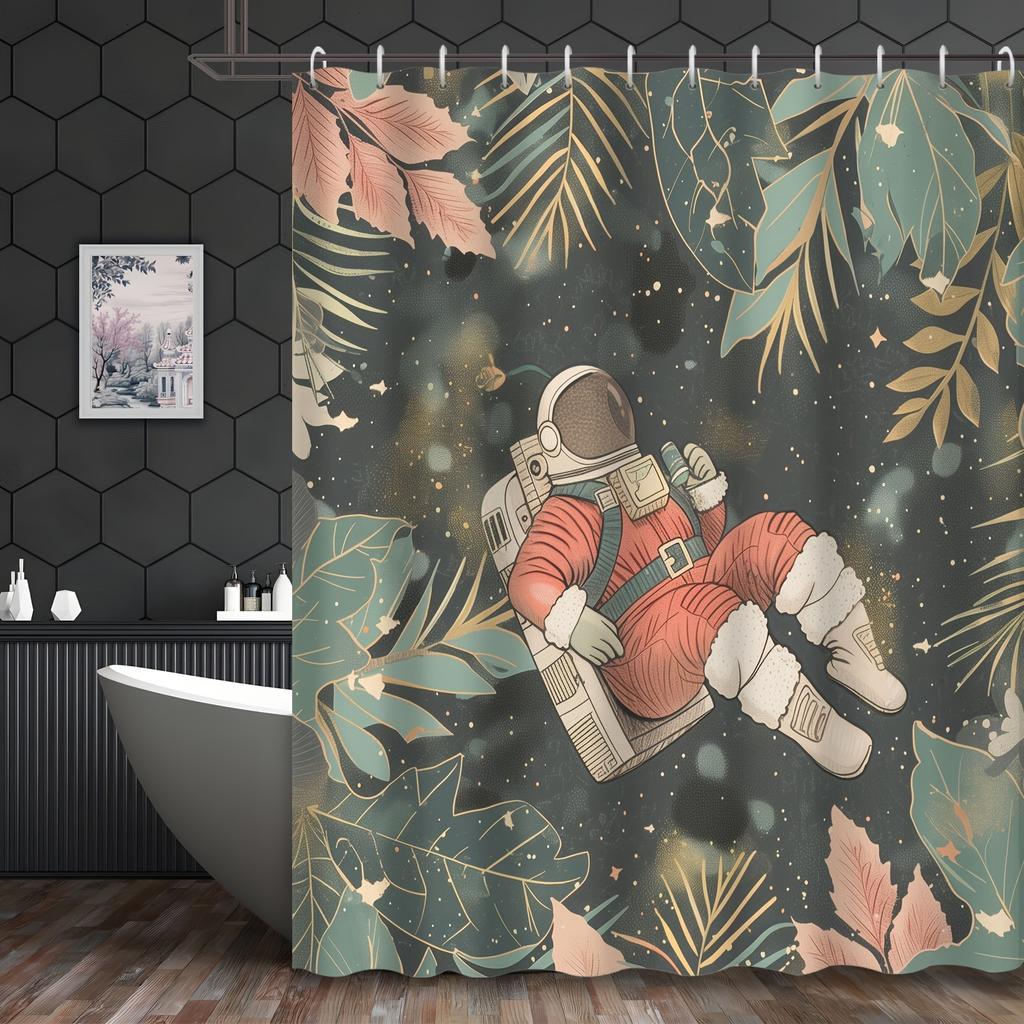 Shower Curtain: Festive Astronaut In A Tropical Jungle For A Unique And Imaginative Bathroom Decor