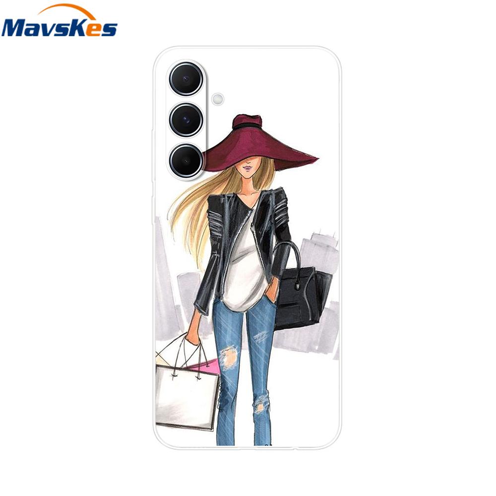 For Samsung Galaxy M35 5G Case Cute Cat Flower Painted Phone Cases For Samsung M35 Case M 35 SM-M356B Silicone Clear TPU Fundas