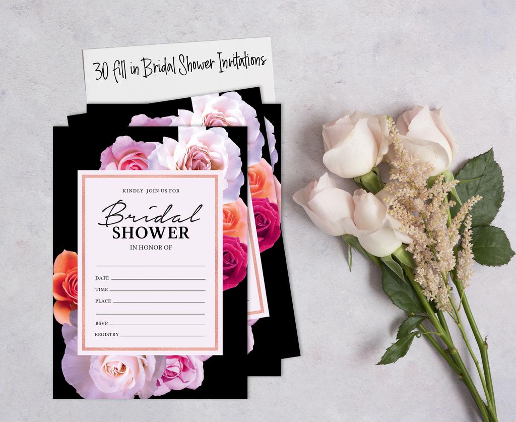 Inkdotpot 30A  FloralA  Fill-In Style Bridal Shower Invitations Wedding Blank