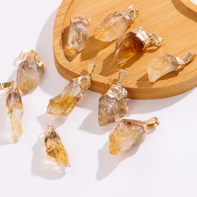 Pingente de Citrino Natural Pedra Bruta Irregular Capa Banhada a Ouro Charms de Cristal Fazer Joias DIY Pingentes Colar com Cordão