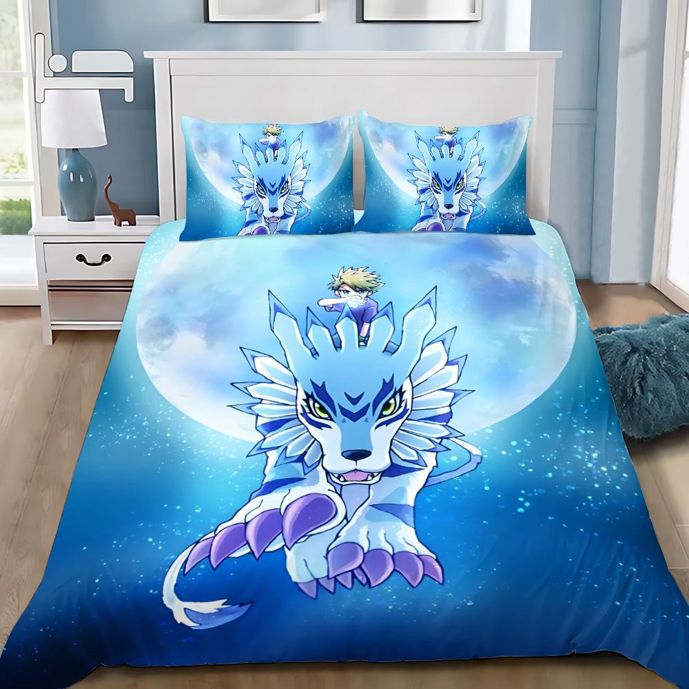 Cartoon Cover Pillowcase Bedding Set  D-DigimonS Greymons Adult Boy Girl Bedroom Decoration Children Single Double Large Size