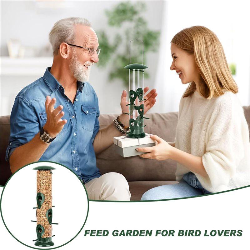 ABXF-Metal Bird Feeder 6 Port Tube Feeder For Outdoors Heavy Duty Squirrel Proof With Metal Lid Easy Fill & Clean