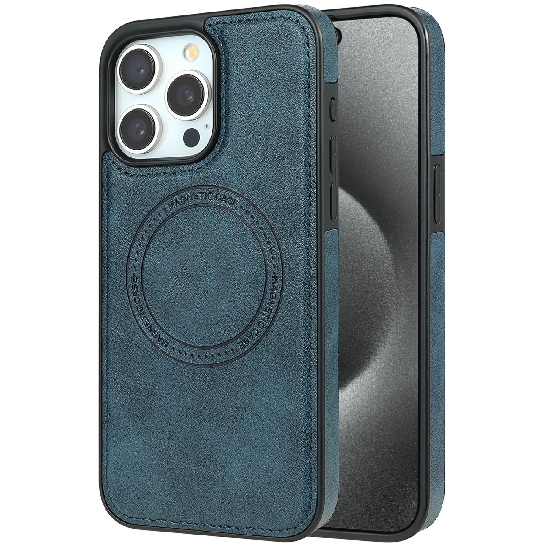 

CSJ-P3 For iPhone 15 Pro Max Case Compatible with MagSafe PC+TPU+Leather Back Cover Blue