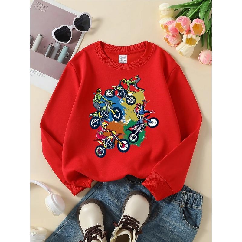 Motocross Riders Action Adventure Girls' Crewneck Sweatshirt, Round Neck Sweatshirt, Autumn and Winter Western Style