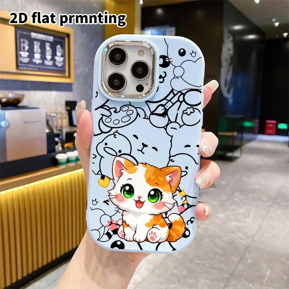 Phone Case: 2D flat, suitable for iPhone 18, 17, 16, 15, 14, 13 Pro protective case, orange and white kitten, perfect holiday gift for Christmas and H