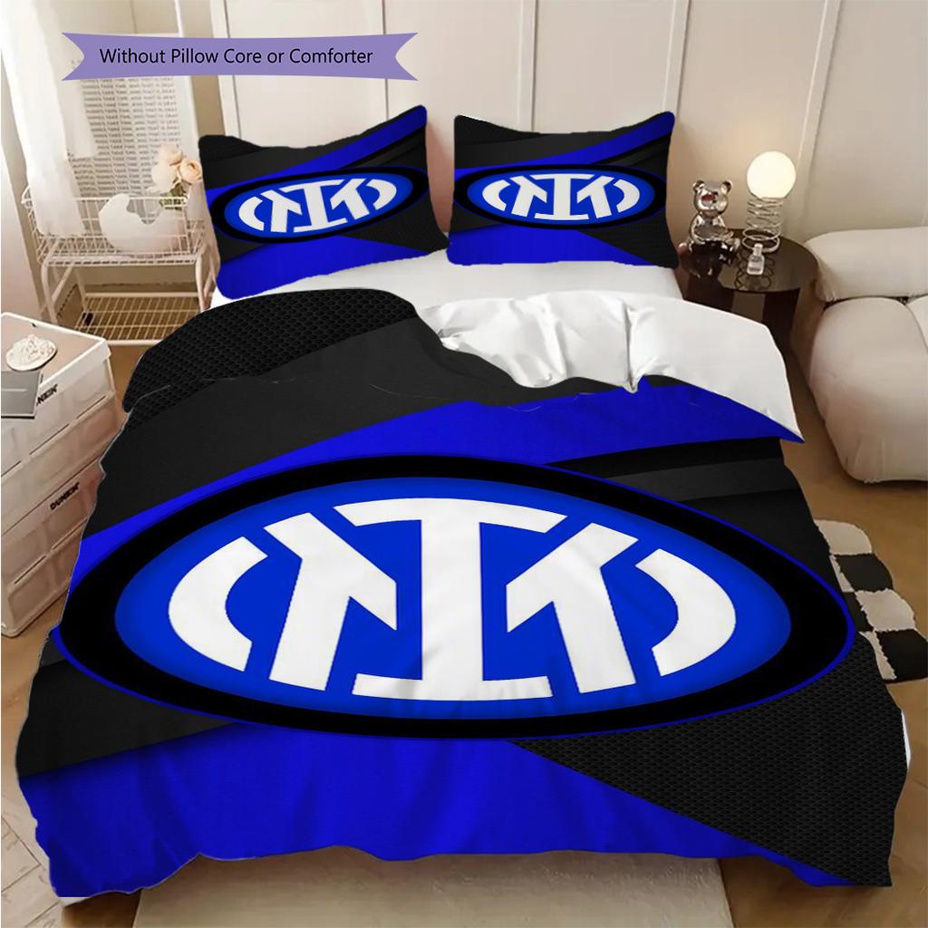 Set da tre pezzi Display Emblema Inter (1 * copripiumino + 2 * federa, senza nucleo) Copripiumino e federa 2D piatti, morbidi e confortevoli