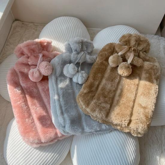 2000ML Rubber Hot Water Bottle with Soft Plush Cover Leak-Proof Back Neck