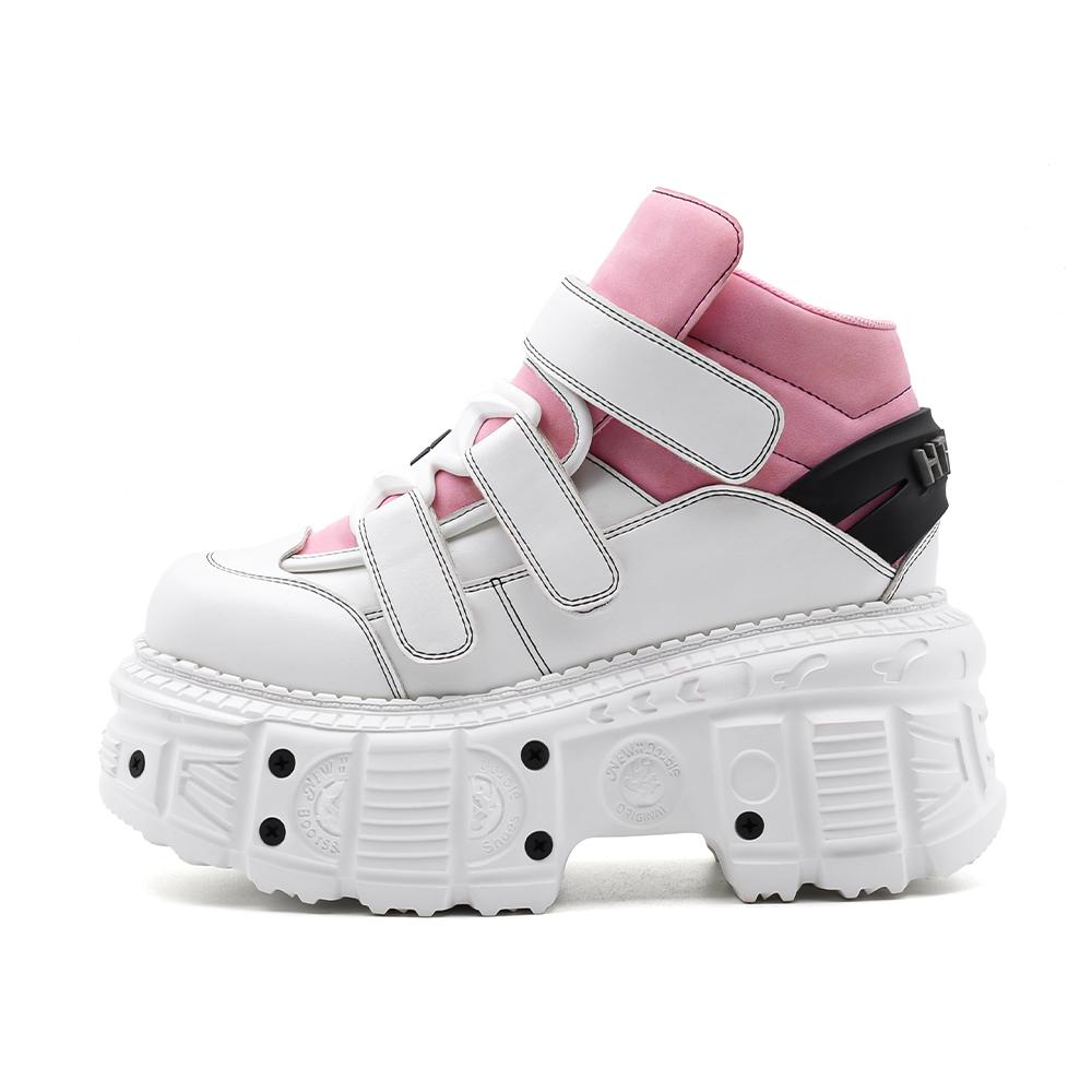 Neue Punk-Stil Damen Schuhe Schnürschuhe Absatzhöhe 6CM Plateau Schuhe Frau Metalldekor Damen Sneaker Gothic Knöchel Rockstiefel