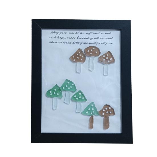 Handmade Sea Glass Wall Art Decor Decorative Sea Glass Mushroom Framed Artwork Gift for Women Mom Wife Best Friends