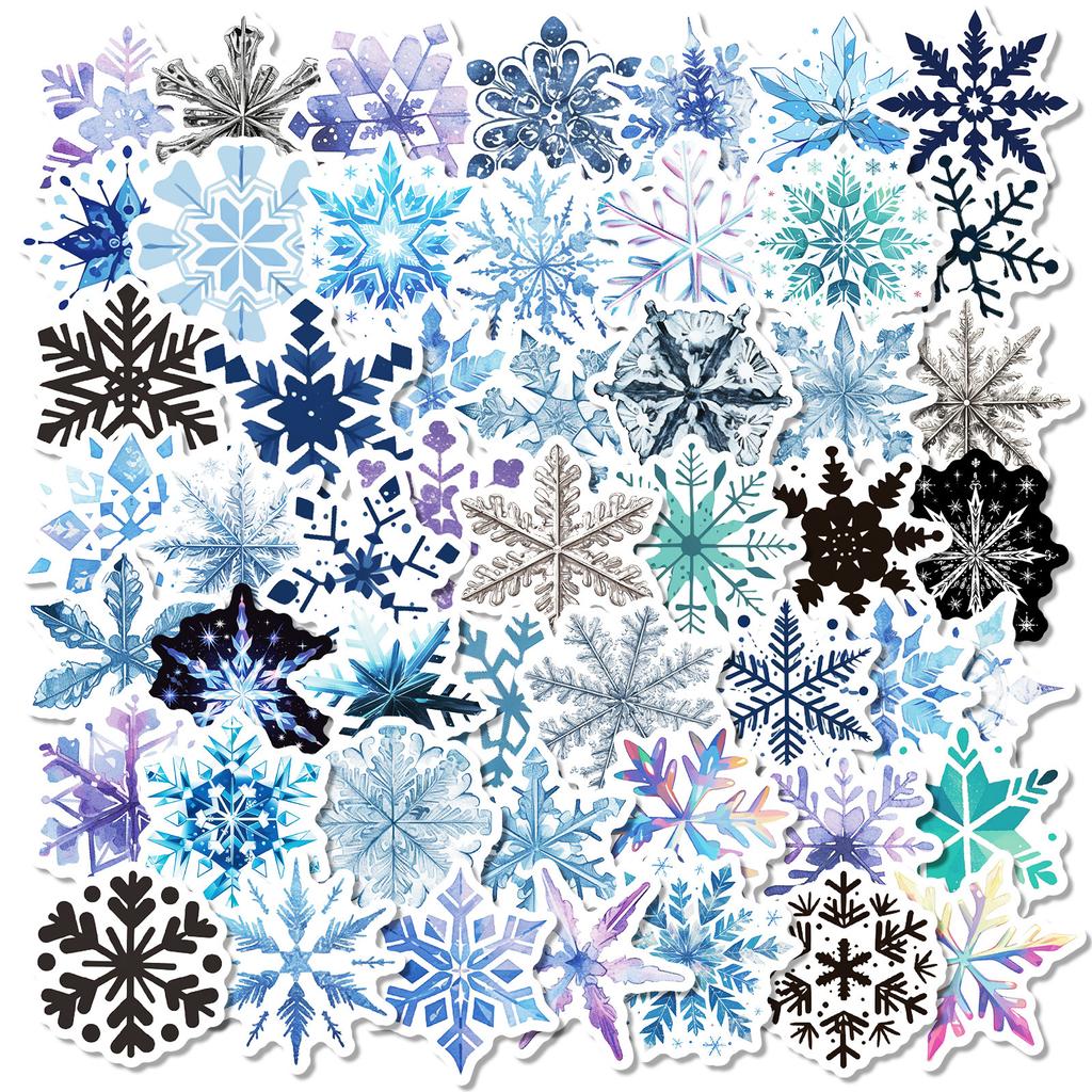 50Pcs Light Color Snowflake Stickers – Waterproof Christmas Decals for Notebook, Electric Bike
