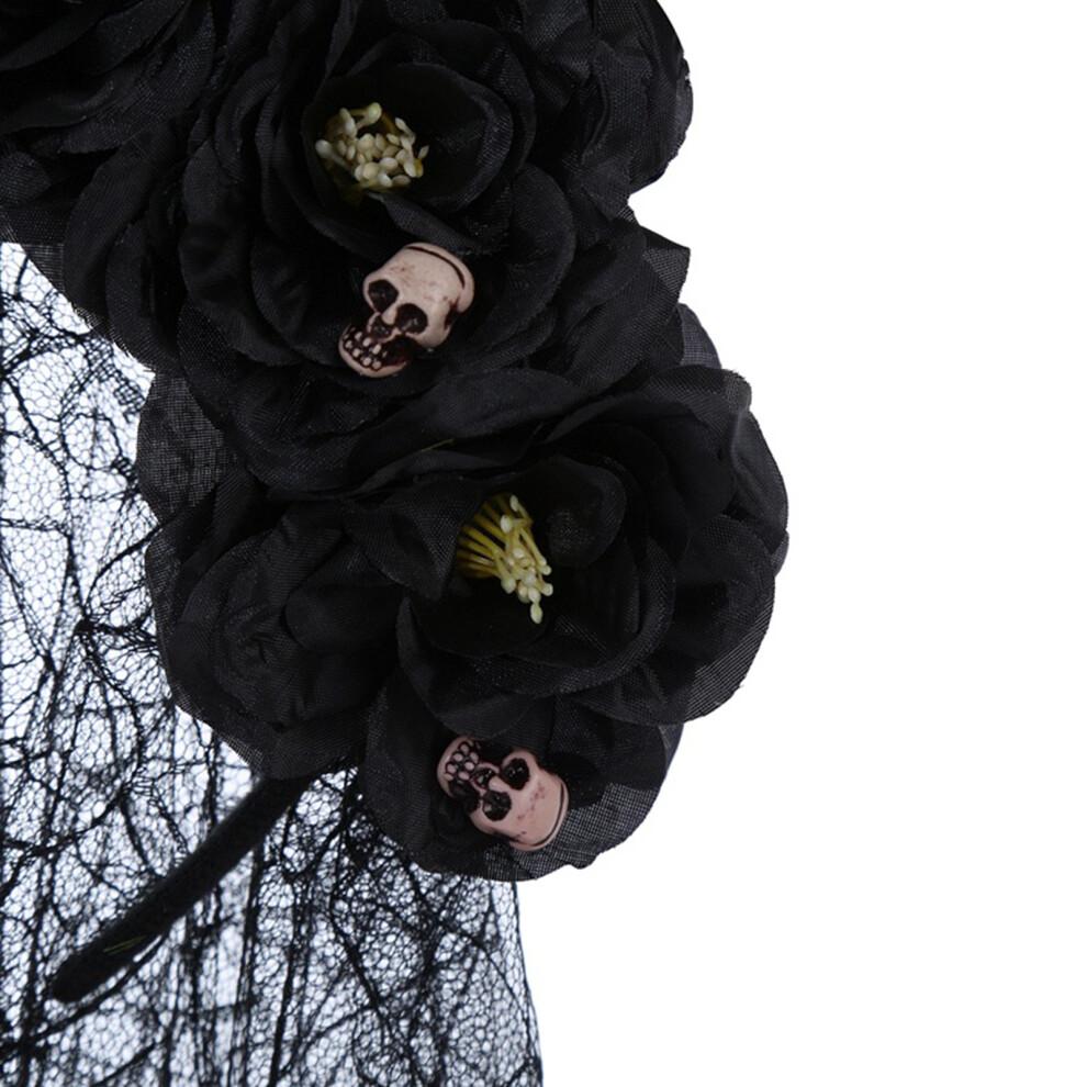 Gothic Flower Hairband with Veil for Women-orange Red Purple