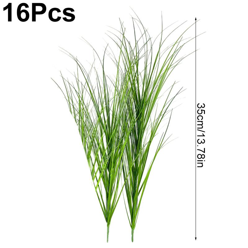 16PC Lush Green Outdoor Faux Shrubs Home Decor Fake Tall Grasses Home Office Decor Realistic Plastic Plants Indoor 3 Sizes