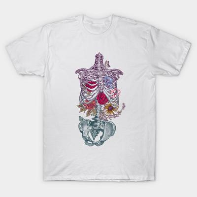 Men Black Print T-shirt Rib Cage No-Cut Transfer Paper Print Cotton Tshirt