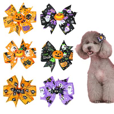 Pet Headwear Halloween Pumpkin Hairpin Cartoon Bat Bow Teddy Hair Accessories Ghost Dress Up Kitten Hairpin