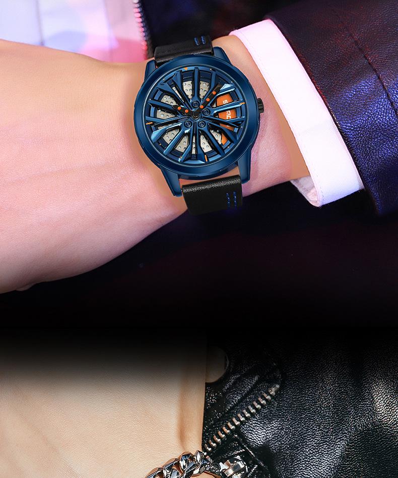 Sanda Men's Creative Wheel Quartz Watch - Trendy Rotating Waterproof Wristwatch