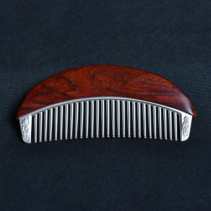 Indischer Rosenholz-Kamm mit geschnitzten kleinen Blättern - Holzkamm mit rotem Holzmuster