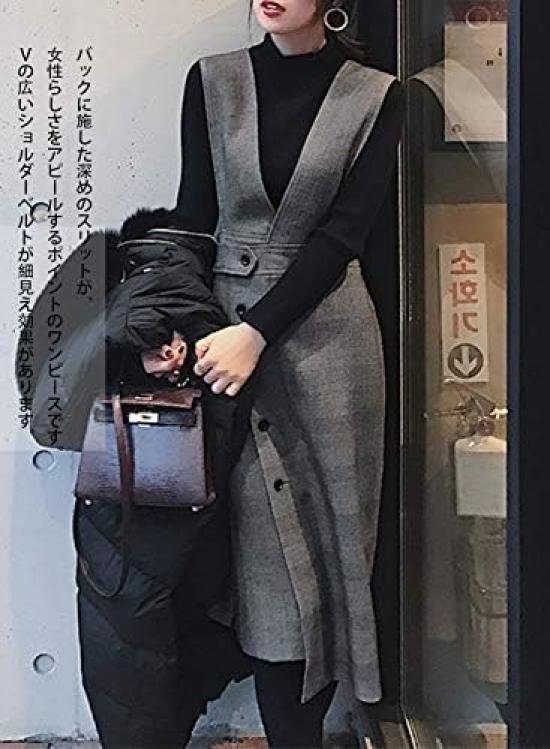 Yino Knit Dress Set Check Perfect for or Casual Wear Women's 2-Piece (Sweater + Dress), Pattern, Stylish, Slimming, Heathered, High-Waisted, Office,