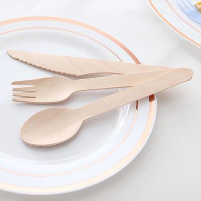 Einweg-Holzgeschirr-Set: Messer, Gabel, Löffel, Kuchenmesser, Dessertlöffel, Obstgabel