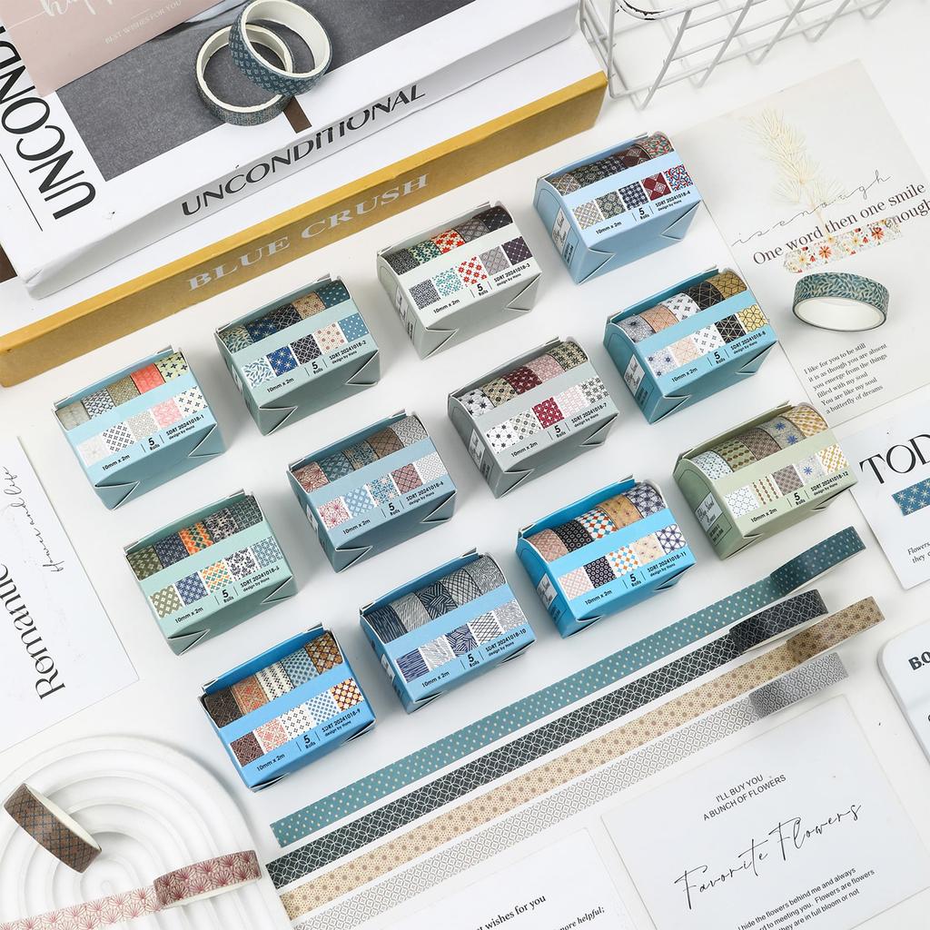 YUBX Abdeckendes Basis-Muster Washi-Tape Retro Geometrisch Dünn DIY Geschenk- und Geschenkdekorations-Tape, 60-teiliges Set, Kollektion, Eleganz, Streifen, Basteln,