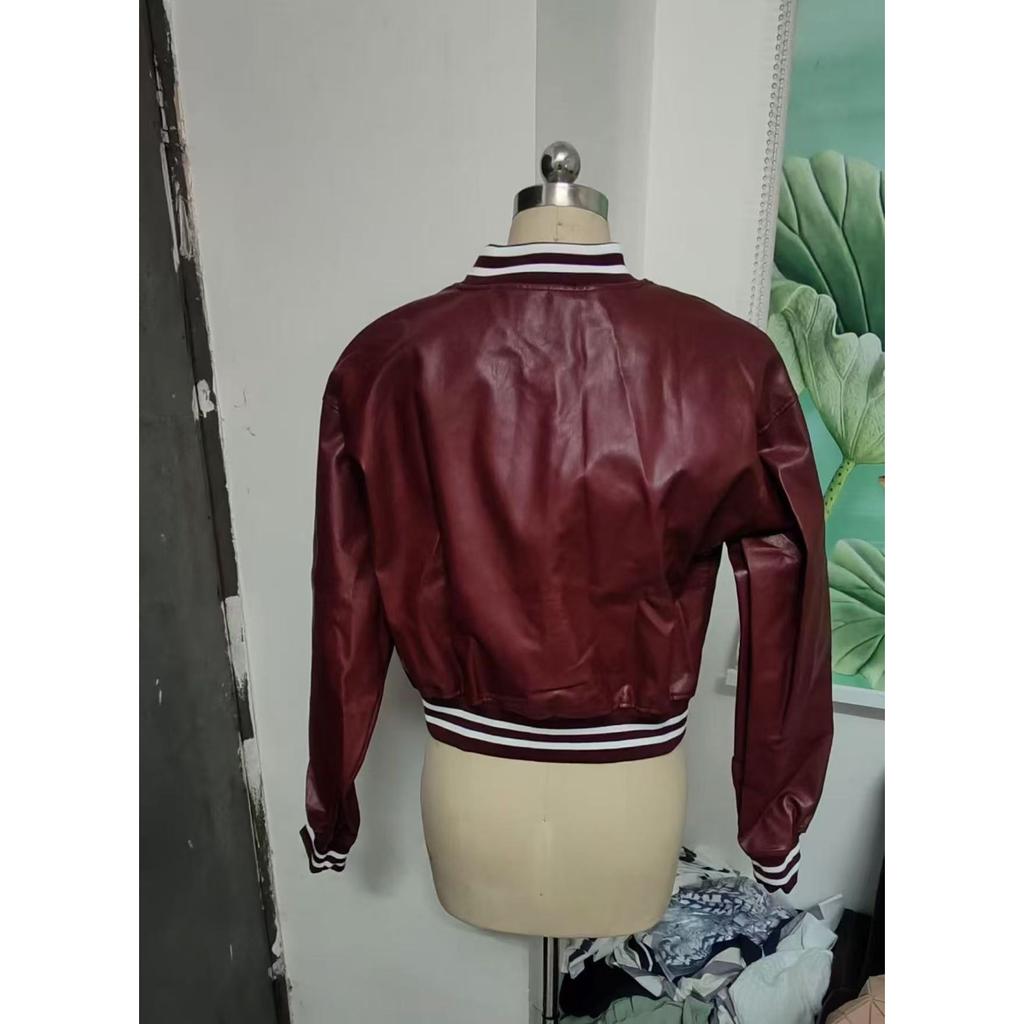 New Women's Faux Leather Jacket, Long Sleeve Biker Style PU Coat Oversize Two Pockets, Winter Fashion Trench Coat for Ladies