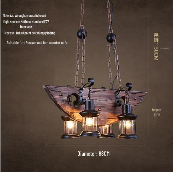 Vintage Industrial Wood Chandelier for Restaurants & Cafes
