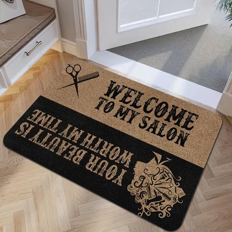 Barber Shop Welcome Mat Barber Shop Sign Floor Mat Graphic Printed Doormats for Bathroom Kitchen Entrance Carpet Home Decor
