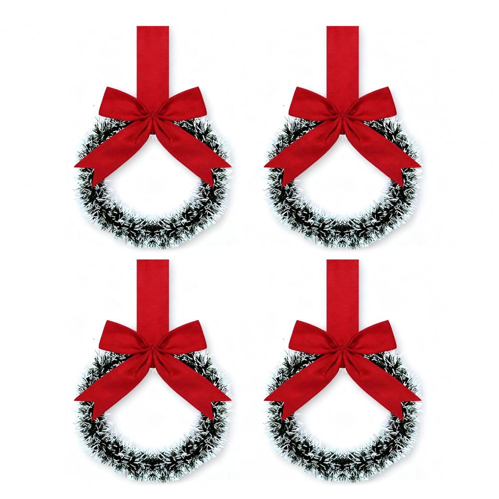 Mini Christmas Cabinet Wreaths 5.1 Inch Small Kitchen Xmas Decor with Red Ribbon Bow Window Door Office Holiday Decoration
